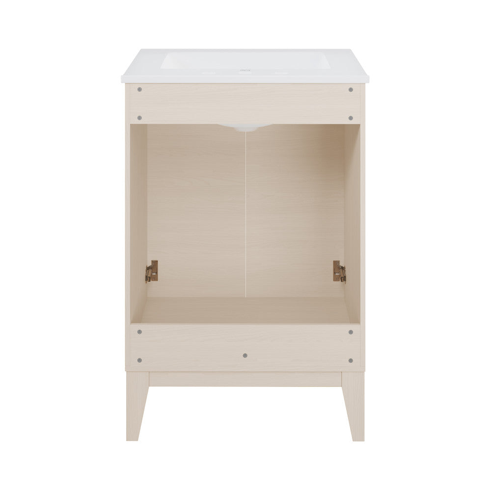 Cascade 24 in. White Oak Bathroom Vanity With White, 3-Hole Ceramic Sink Top