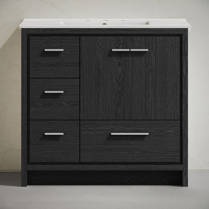 Virage 36" Freestanding Bathroom Vanity in Black Oak with 3-Hole Widespread Sink Top