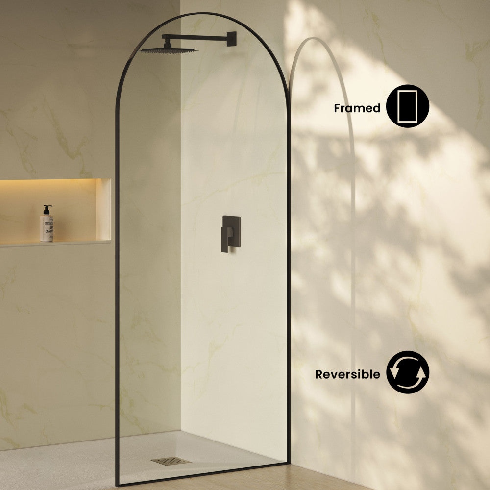 Porte 34 x 76 Framed Fixed 3/8 in. (10mm) Clear Tempered Glass Shower Door with Black Matte Frame