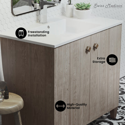 Eclair 36" Freestanding Bathroom Vanity in Gray Oak with Sink Top