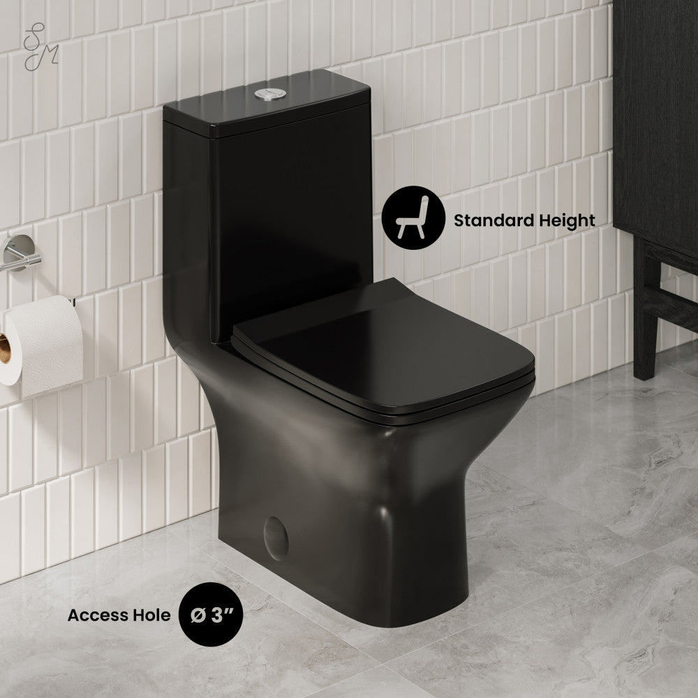 Carre One-Piece 12" Rough-in 1.1/1.6 GPF Dual Top Flush Square Toilet in Glossy Black