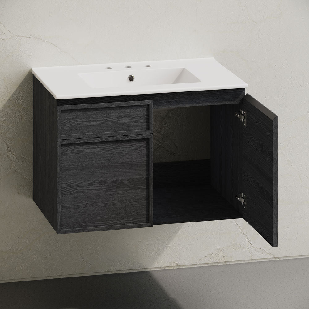 St. Tropez 30" Wall-Mounted Bathroom Vanity in Black Oak with 3-Hole Widespread Sink Top