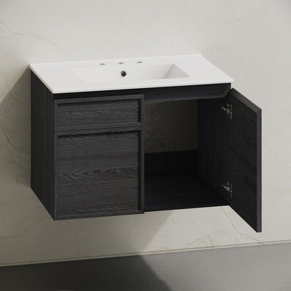 St. Tropez 30" Wall-Mounted Bathroom Vanity in Black Oak with 3-Hole Widespread Sink Top