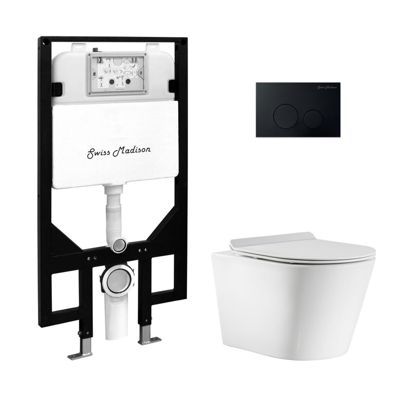 Calice Wall-Hung Toilet Bundle 0.8/1.6 GPF Dual Flush in Glossy White with Black Flush Plate