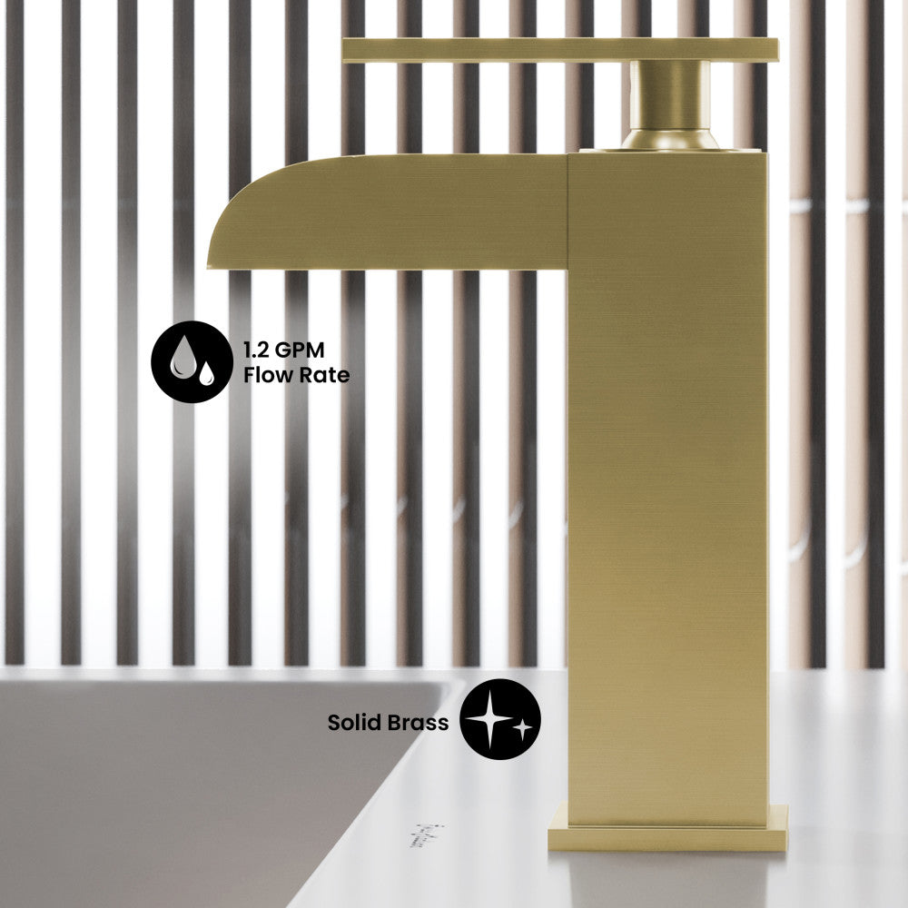 Concorde Single Hole, Single-Handle, Waterfall Bathroom Faucet in Brushed Gold