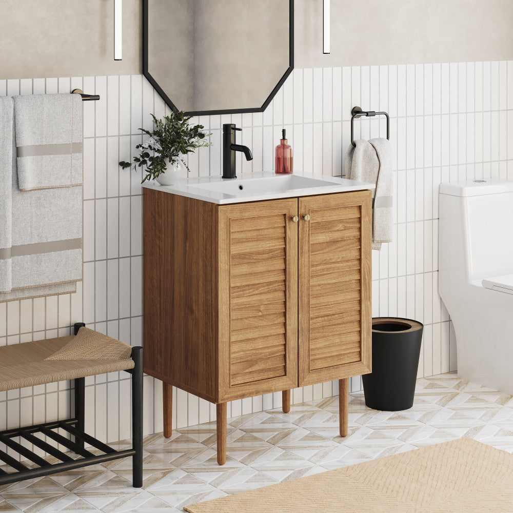 Bron 24" Freestanding Bathroom Vanity in Golden Oak with Sink Top
