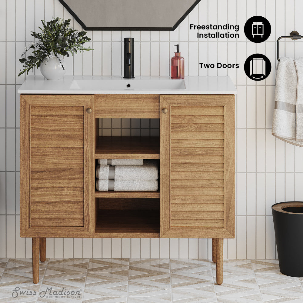 Bron 36" Freestanding Bathroom Vanity in Golden Oak with Sink Top