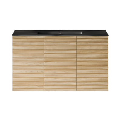 Cascade 36" Wall-Mounted Bathroom Vanity in Natural Oak with Black Sink Top