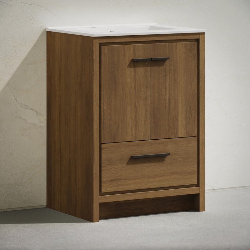 Virage 24" Freestanding Bathroom Vanity in Brown Oak with 3-Hole Widespread Sink Top