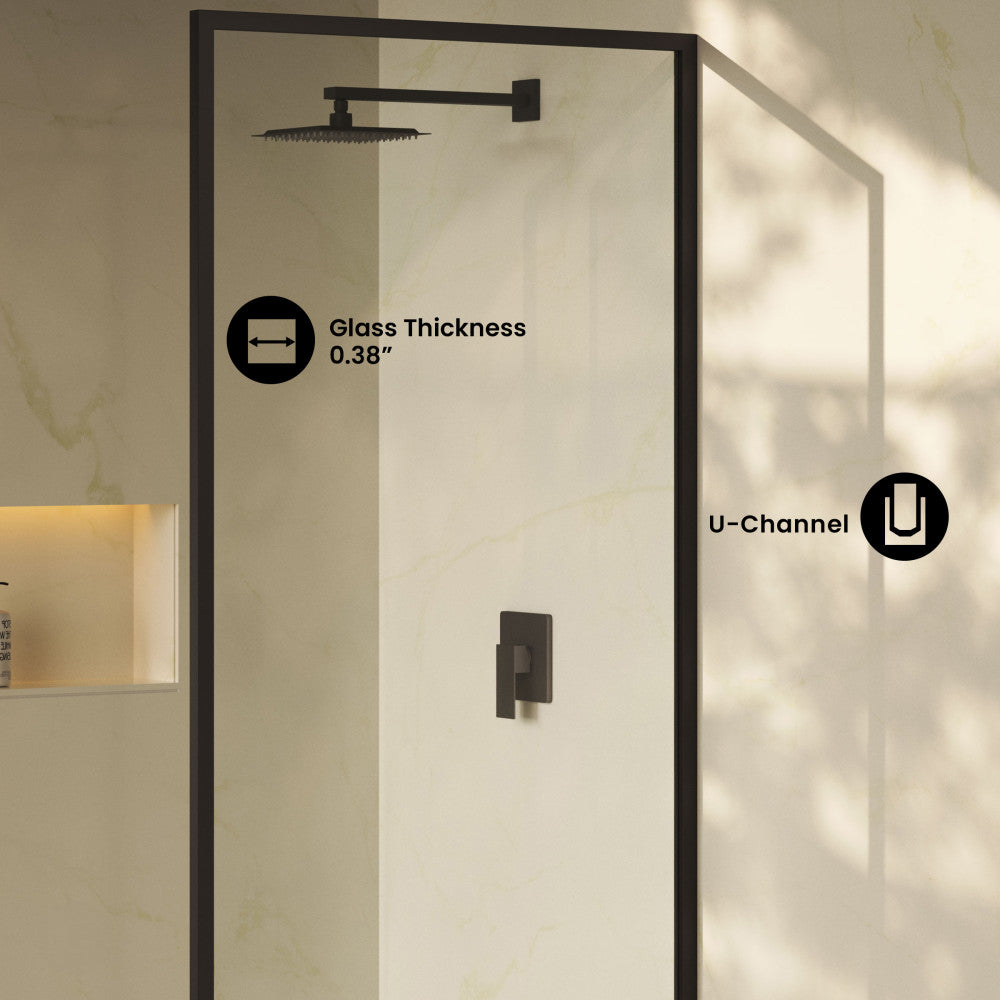 Pierre 34 x 76 Framed Fixed 3/8 in. (10mm) Clear Tempered Glass Shower Door with Matte Black Frame