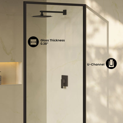 Pierre 34 x 76 Framed Fixed 3/8 in. (10mm) Clear Tempered Glass Shower Door with Matte Black Frame