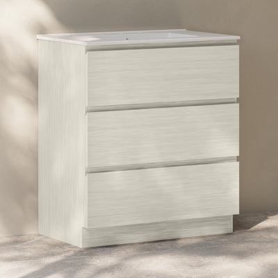 Liberte 30" Freestanding Bathroom Vanity in White Oak with 3-Hole Widespread Sink Top