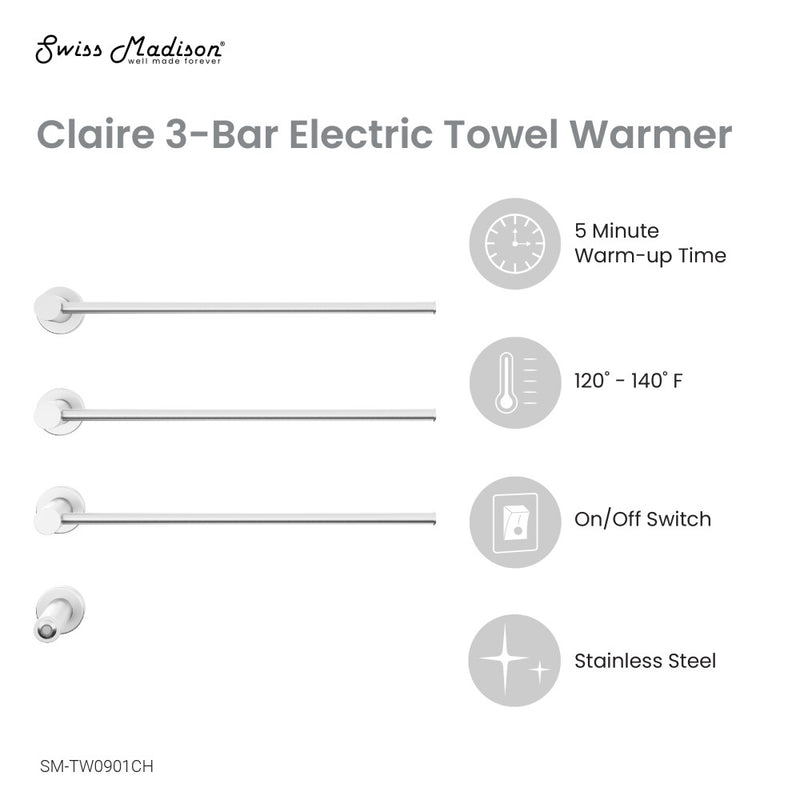 Claire 3-Bar Electric Towel Warmer in Chrome