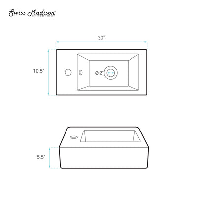 Voltaire 19.5 x 10 Rectangular Ceramic Wall Hung Sink with Left Side Faucet Mount, Matte Black