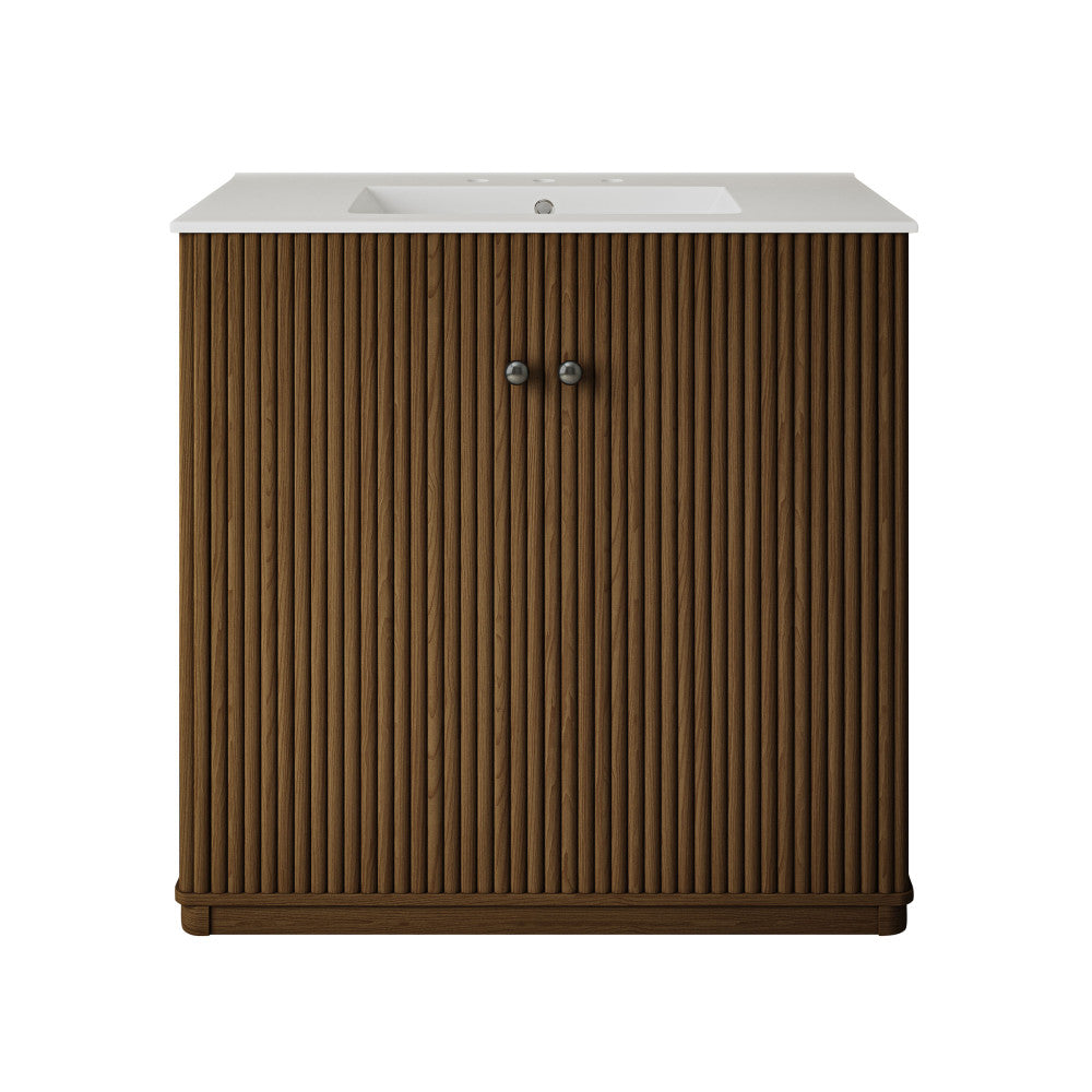Lafayette 36" Freestanding Bathroom Vanity in Brown Oak with 3-Hole Widespread Sink Top