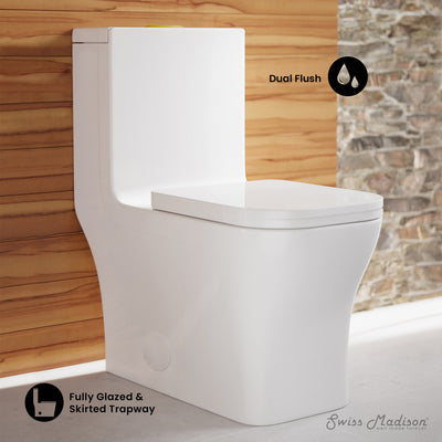 Concorde One Piece Square Toilet Dual Flush, Brushed Gold Hardware 1.1/1.6 gpf