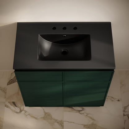 St. Tropez 36" Freestanding Bathroom Vanity in Green Oak with Black 3-Hole Widespread Sink Top