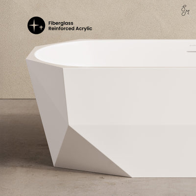 Brusque 67" Diamond Shaped Soaking Freestanding Bathtub in Glossy White, Drain Included