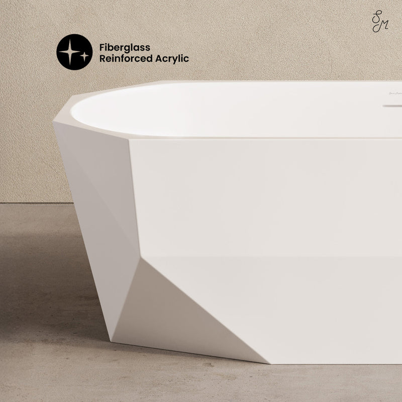 Brusque 67" Diamond Shaped Soaking Freestanding Bathtub in Glossy White, Drain Included