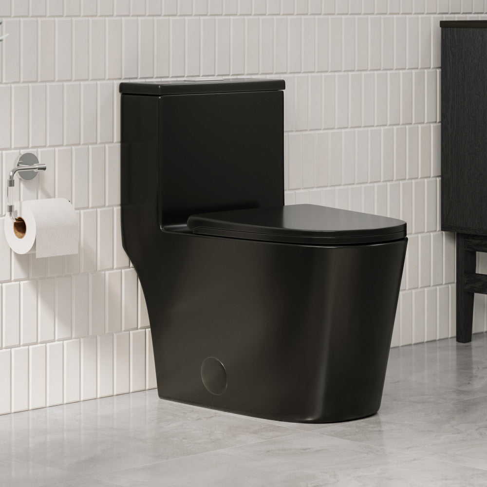 Dreux One-Piece 12" Rough-in .95/1.28 GPF Dual Top Flush Elongated Toilet in Glossy Black
