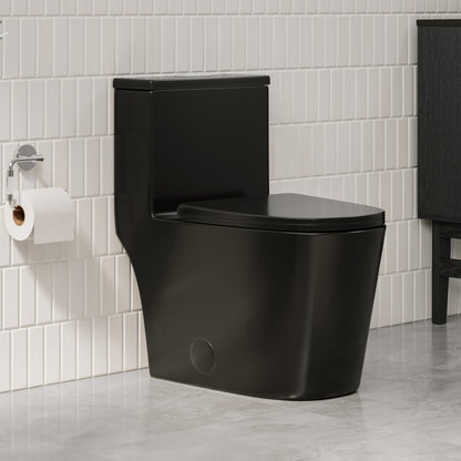 Dreux One-Piece 12" Rough-in .95/1.28 GPF Dual Top Flush Elongated Toilet in Glossy Black