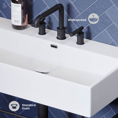 Claire 30" Console Sink White Basin Black Legs with 8" Widespread Holes