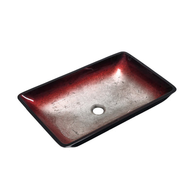 Cascade Rectangular Glass Vessel Sink with Faucet, Ember Red