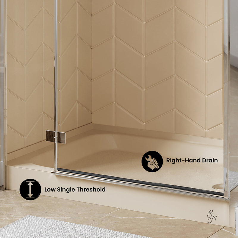 Voltaire 48" x 36" Single-Threshold, Right-Hand Drain, Shower Base in Biscuit