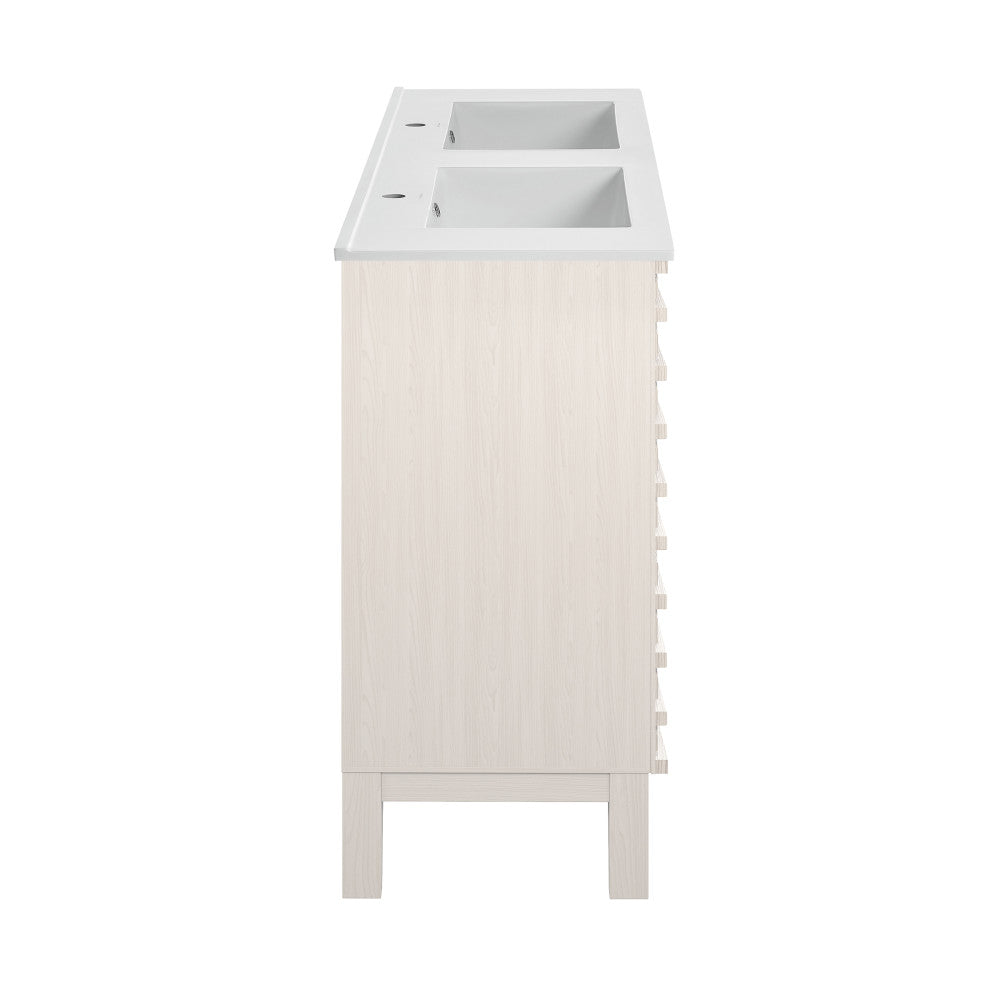 Cascade 48" Freestanding Bathroom Vanity in White Oak with Double Basin Sink Top