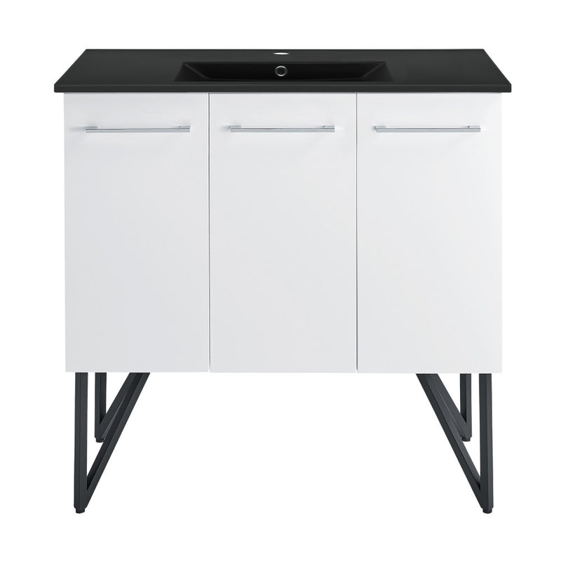 Annecy 36 in. White Bathroom Vanity With Black Ceramic Sink Top