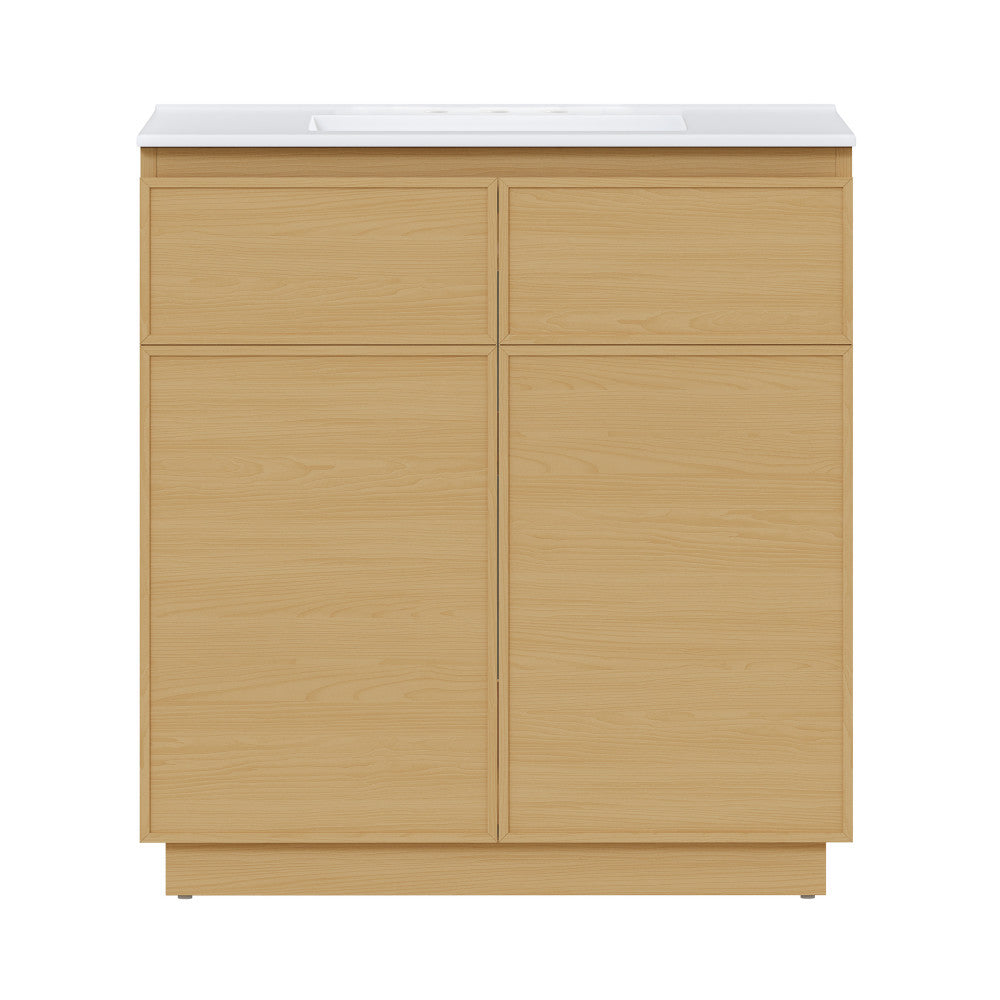 St. Tropez 36" Freestanding Bathroom Vanity in Natural Oak with 3-Hole Widespread Sink Top