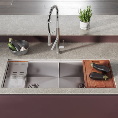 Rivage 45 x 19 Dual Basin Undermount Kitchen Workstation Sink