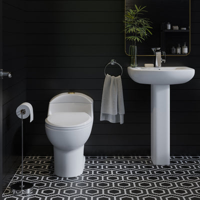 Chateau One Piece Elongated Toilet Dual Flush, Brushed Gold Hardware 1.1/1.6 gpf