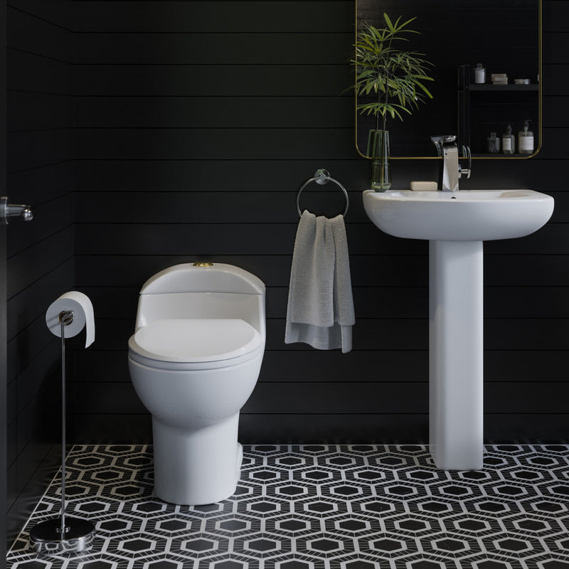 Chateau One Piece Elongated Toilet Dual Flush, Brushed Gold Hardware 1.1/1.6 gpf