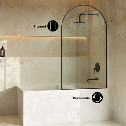 Porte 34 x 58 Framed Fixed 3/8 in. (10mm) Clear Tempered Glass Tub Door with Black Matte Frame