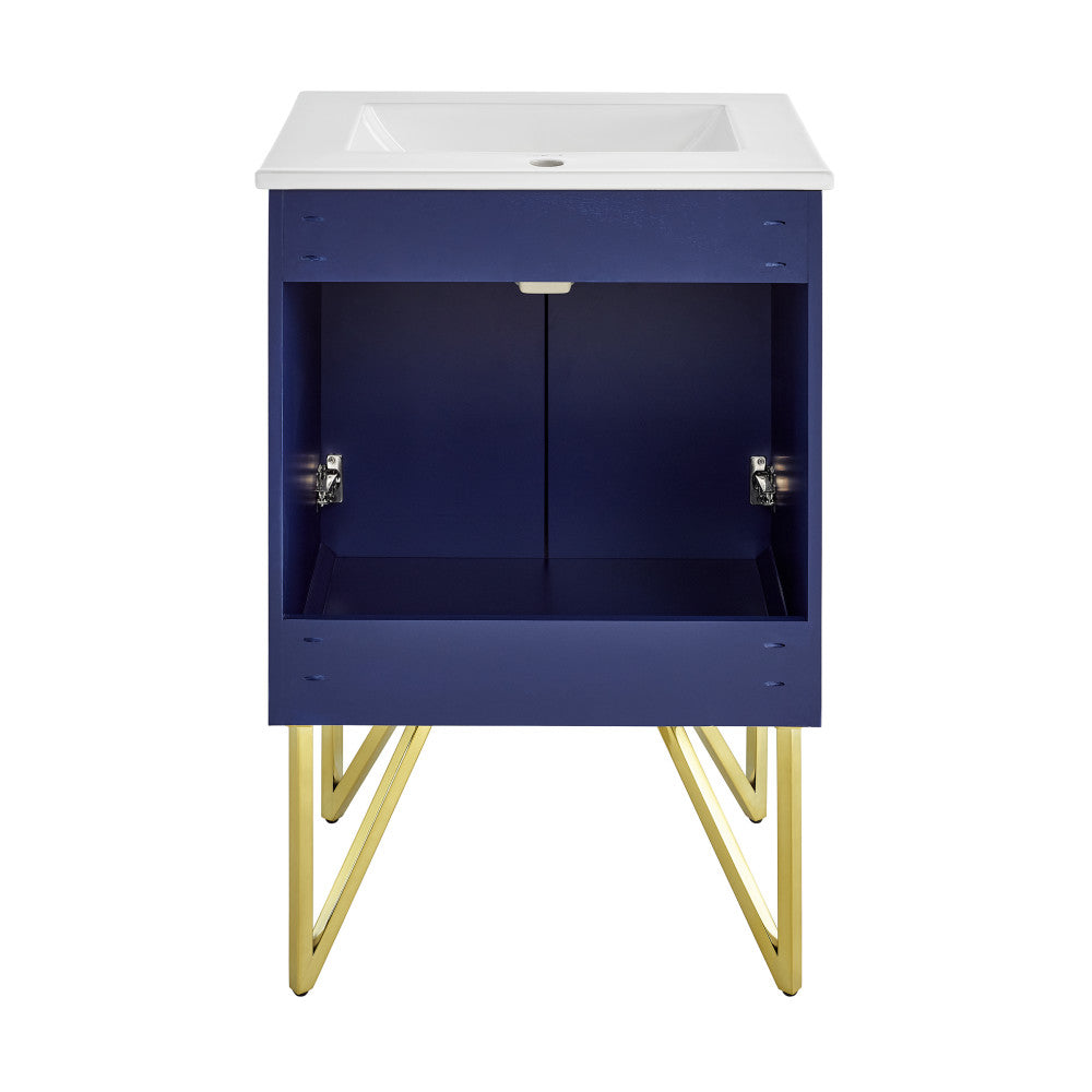 24-inch freestanding bathroom vanity in granger blue with single sink and gold metal legs.