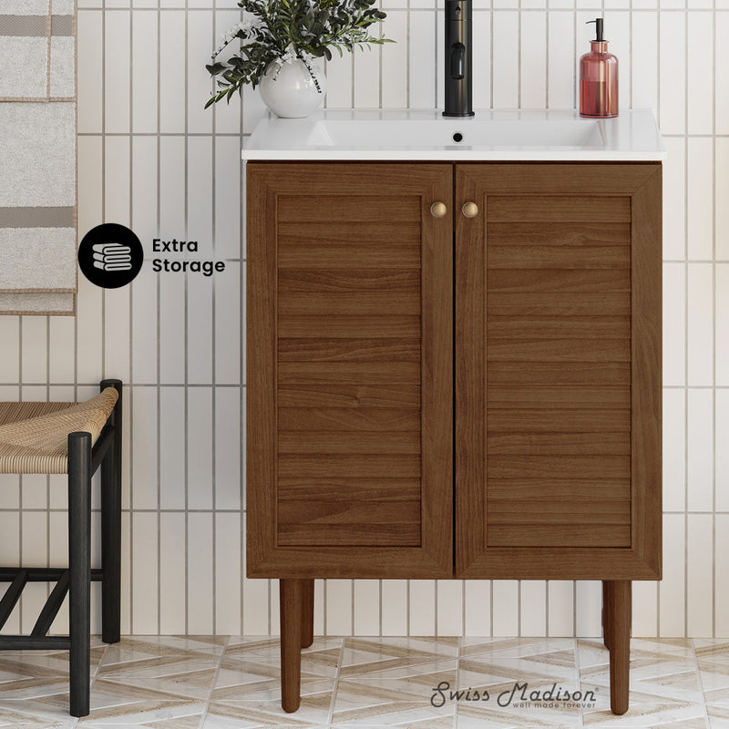 Bron 24" Freestanding Bathroom Vanity in Brown Oak with Sink Top