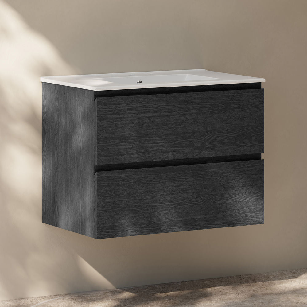 Liberte 30" Wall-Mounted Bathroom Vanity in Black Oak with 3-Hole Widespread Sink Top