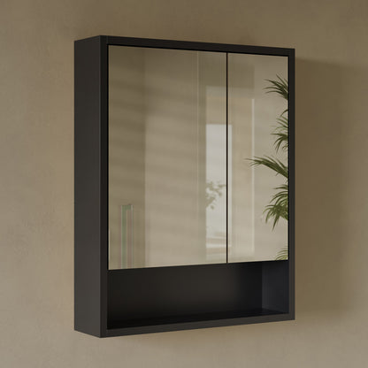 Delice 24 x 30 Rectangular Wall Mount Medicine Cabinet in Black with Open Shelf