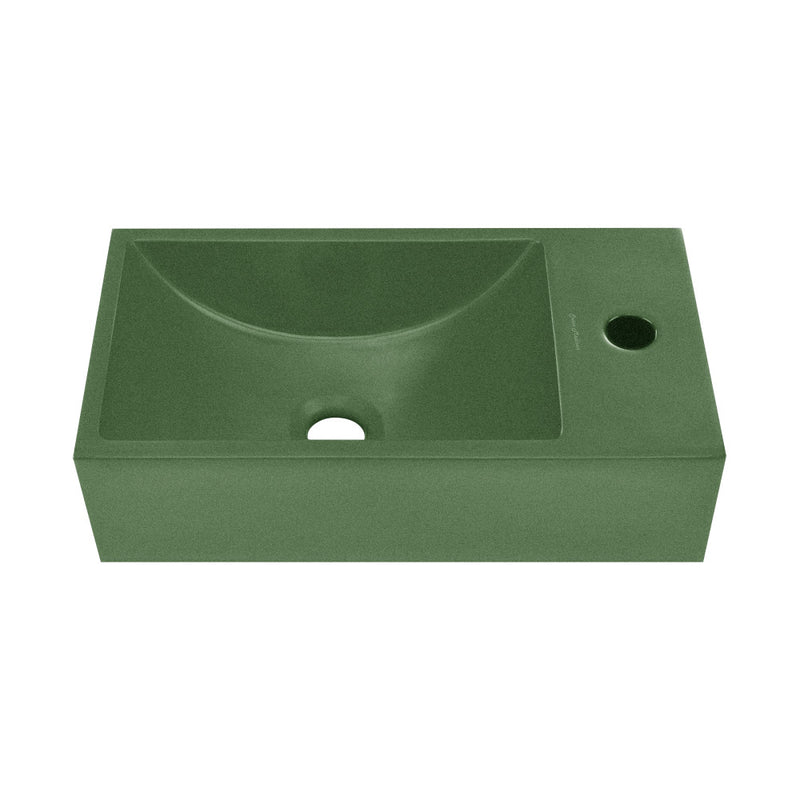 Lisse 16" Concrete Rectangle Wall-Mounted Sink with Right Side Faucet Mount in Matte Royal Green