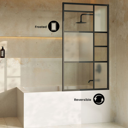Leiden 34 x 58 Framed Fixed 3/8 in. (10mm) Frosted Tempered Glass Tub Door with Black Matte Frame