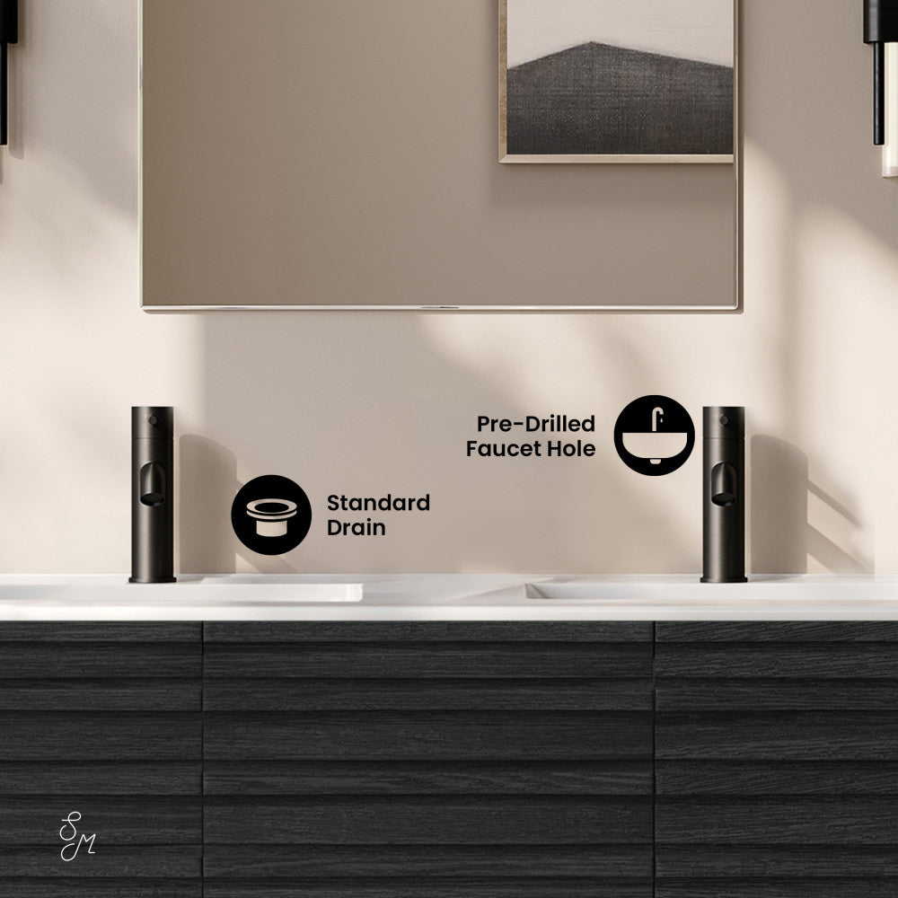 Cascade 48" Wall-Mounted Bathroom Vanity in Black Oak with Double Basin Sink Top