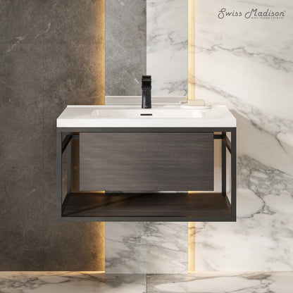 Claire 30" Wall-Mounted Bathroom Vanity in Black Oak with Sink Top