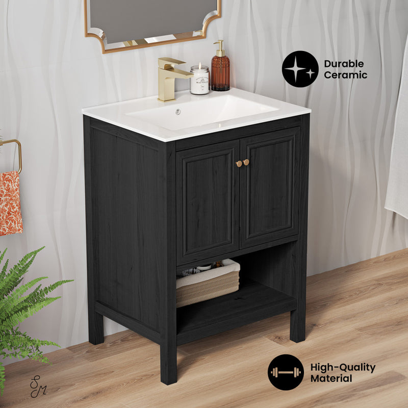 Château 24" Freestanding Bathroom Vanity in Black Oak with Sink Top