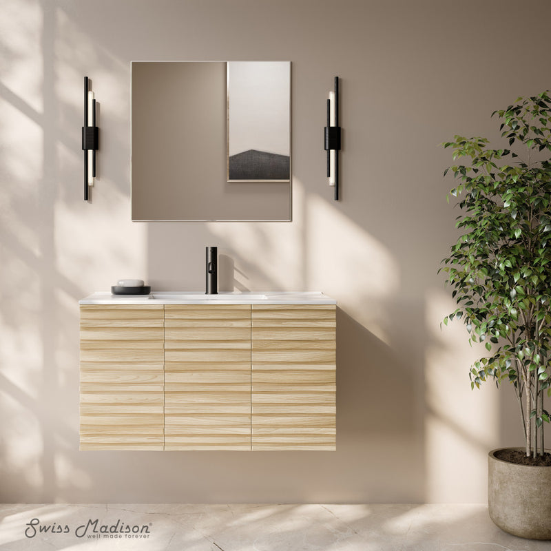 Cascade 36" Wall-Mounted Bathroom Vanity in Natural Oak with Sink Top