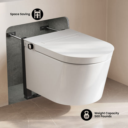 Hugo H Wall-Hung Toilet in Glossy White with Manual Bidet and 2x6 Supporting Frame