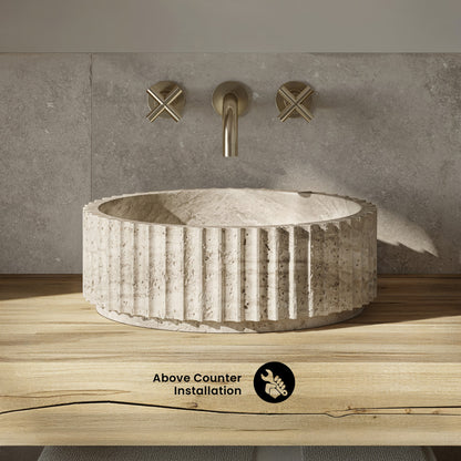 Lafayette 17" Natural Marble Round Vessel Sink in Polished Travertine