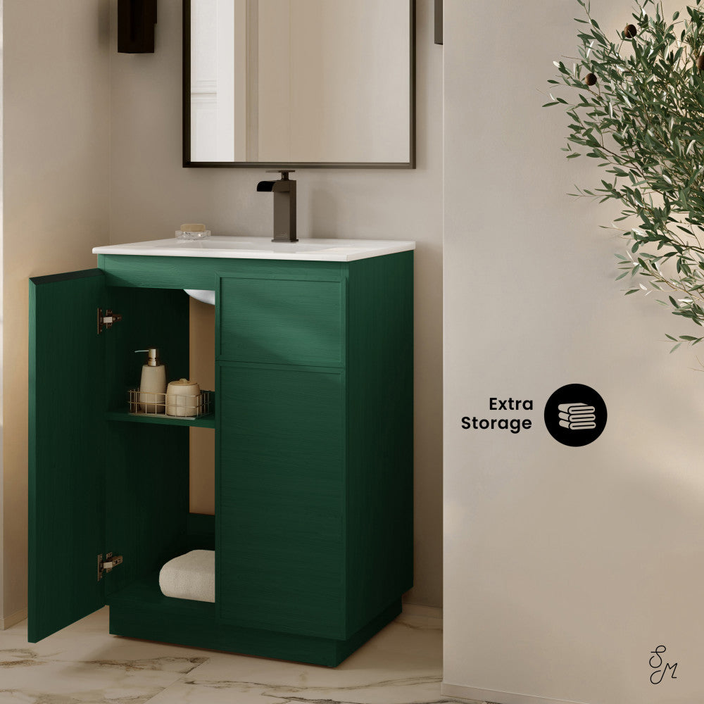 St. Tropez 24" Freestanding Bathroom Vanity in Green Oak with Sink Top