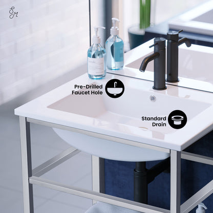 Pierre 24" Open Shelf Chrome Frame Wall-Mounted Bathroom Vanity with Sink Top