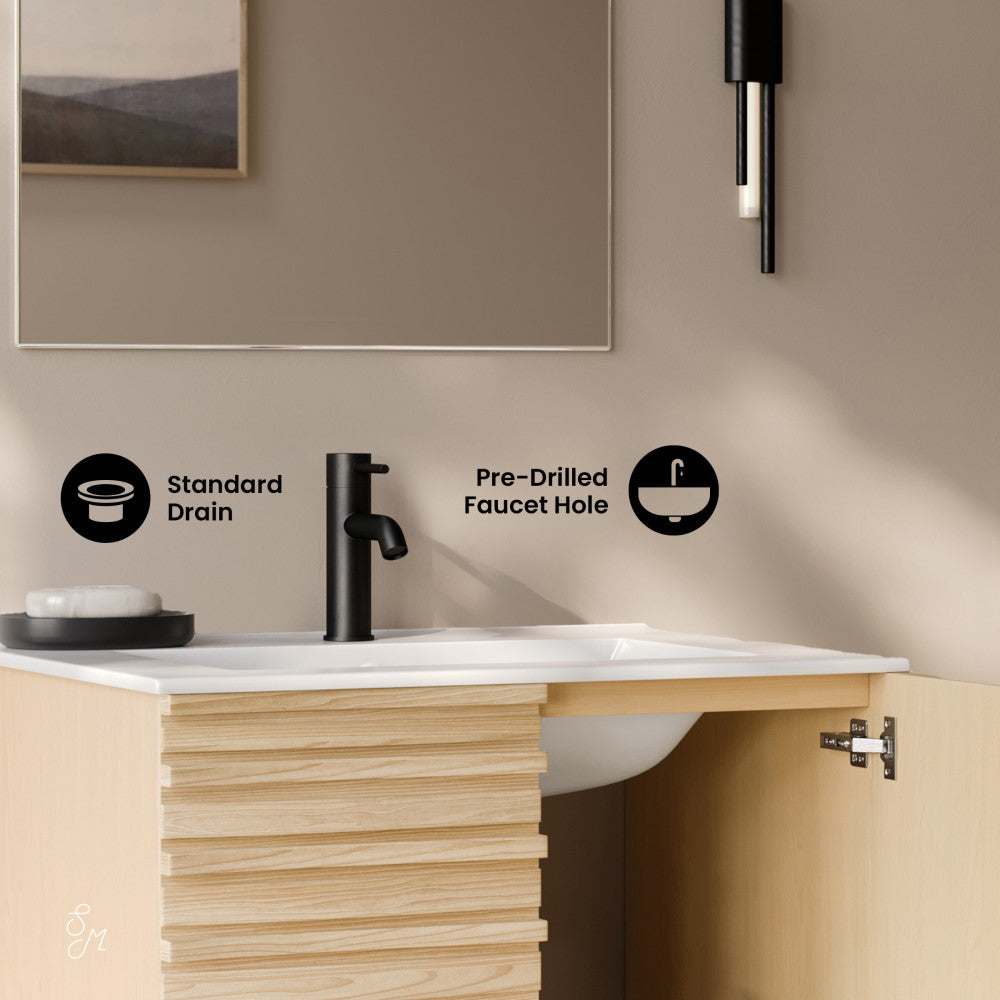 Cascade 30" Wall-Mounted Bathroom Vanity in Natural Oak with Sink Top